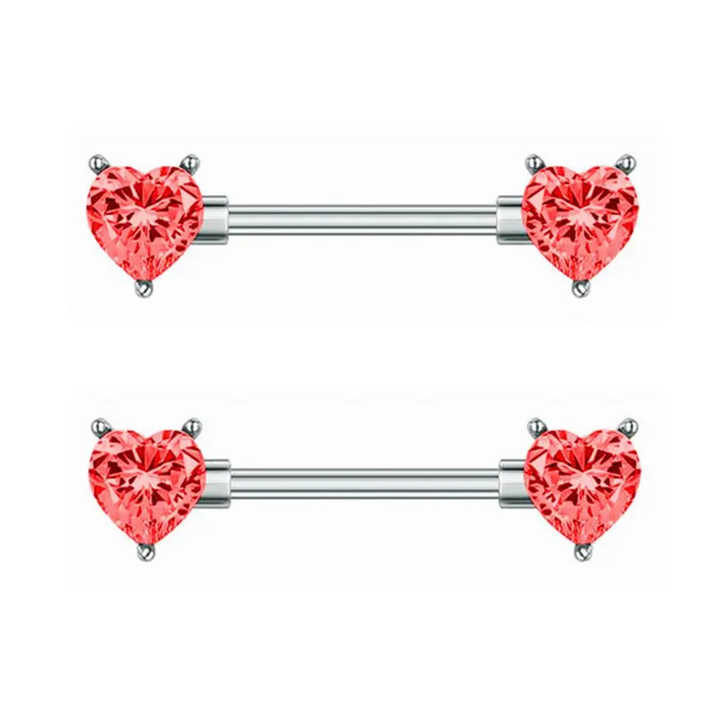 G23titan 2pcs Double Heart Zircon Nipple Rings 14G Titanium Or Steel Barbell Women Nipple Piercing Summer Jewelry Sexy Accessory Good Vibrations Adult Super Store