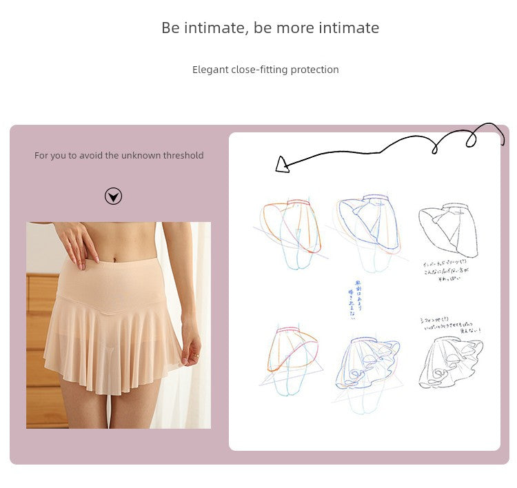 Yoga Safety Pantskirt Underwear Sexy Anti-Emptied Home Base Thigh-Length Hot Mesh Skirt Seamless Non-Curling Good Vibrations Adult Super Store