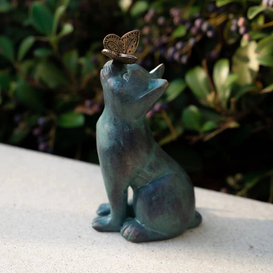 Garden Cute Cat butterfly Statues Outdoor Garden Bonsai Store Decoration Animal Sculpture Garden Resin Decor Ornament Good Vibrations