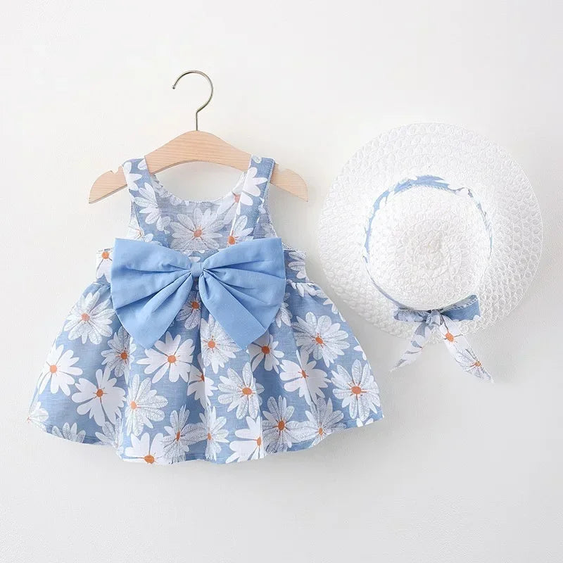 (Girls 0-3 Years Old) Summer New Girls Dress Floral Print Little Fresh Everyday Sweet Princess Dress with Bow Good Vibrations
