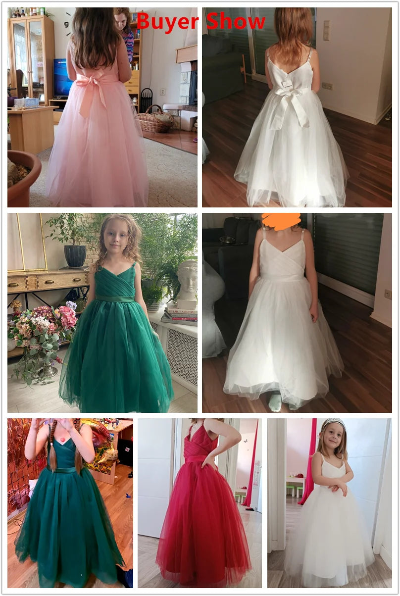 Girl Long White Bridesmaid Dresses For Wedding Prom Gown Big Bow Girls Party Dress Kids First Communiom Formal Evening Vestidos Good Vibrations
