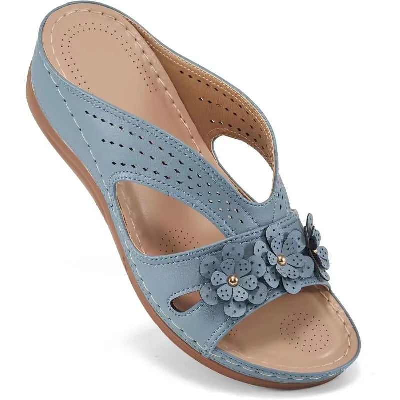 New Women's Slippers Casual Flower Hollow Wedge Beach Shoes Outdoor Fashion Platform Comfortable Non-slip Sandals Plus size 43 Good Vibrations