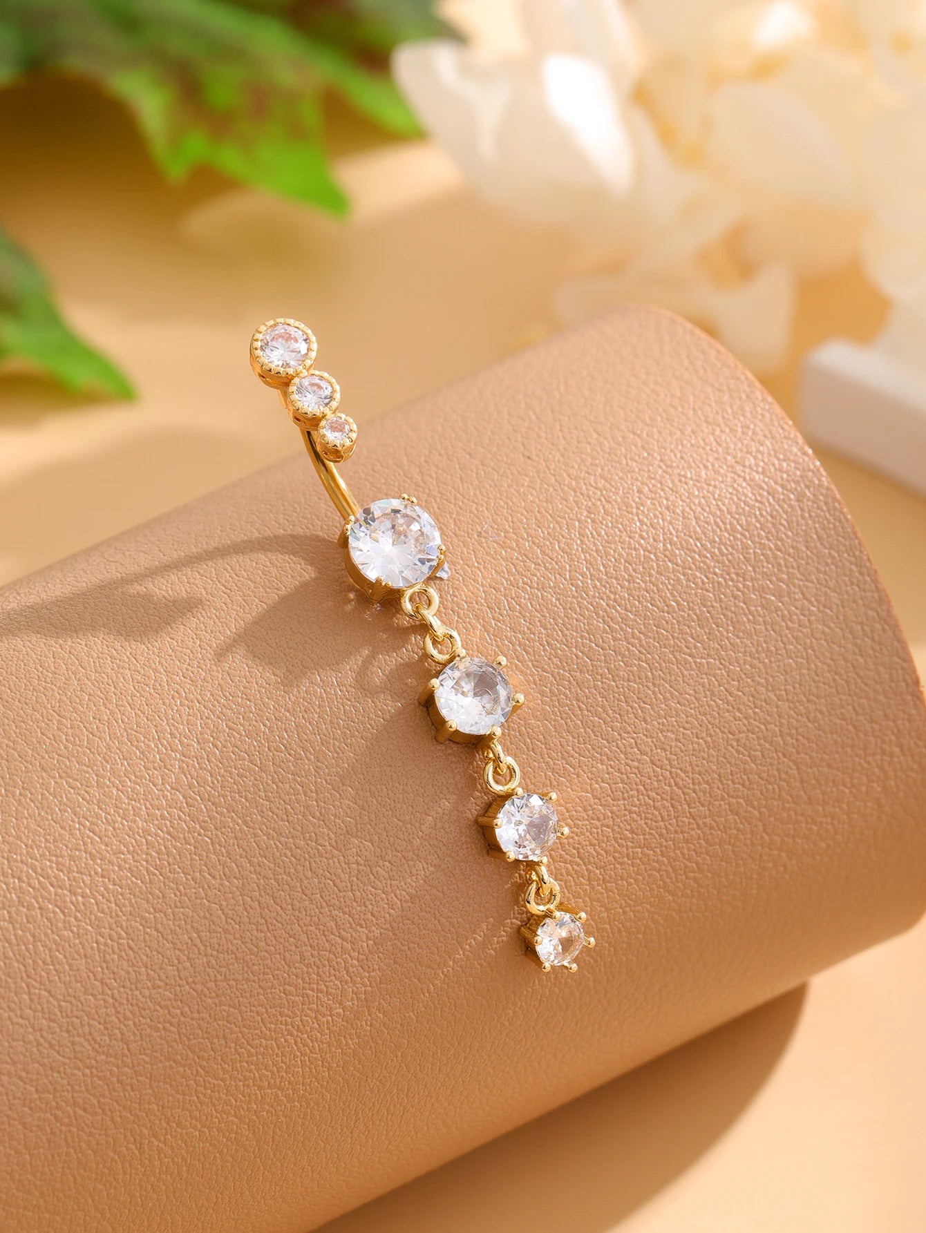 Gold Color Stainless Steel Belly Button Ring Long Dangled Flower CZ Crystal Navel Belly Piercing Rings for Women Sexy Jewelry Good Vibrations Adult Super Store