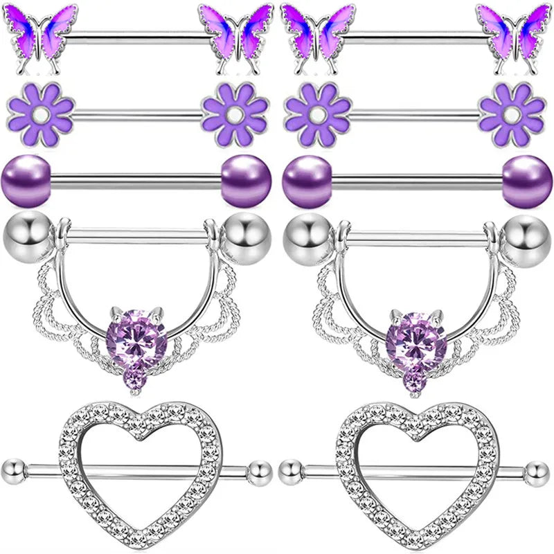 Stainless Steel Pink Bunny Nipple Piercing Jewelry Set 14G Green Bat Nipple Rings Bulk Cat Nipple Barbell Pack Piercing Pezon