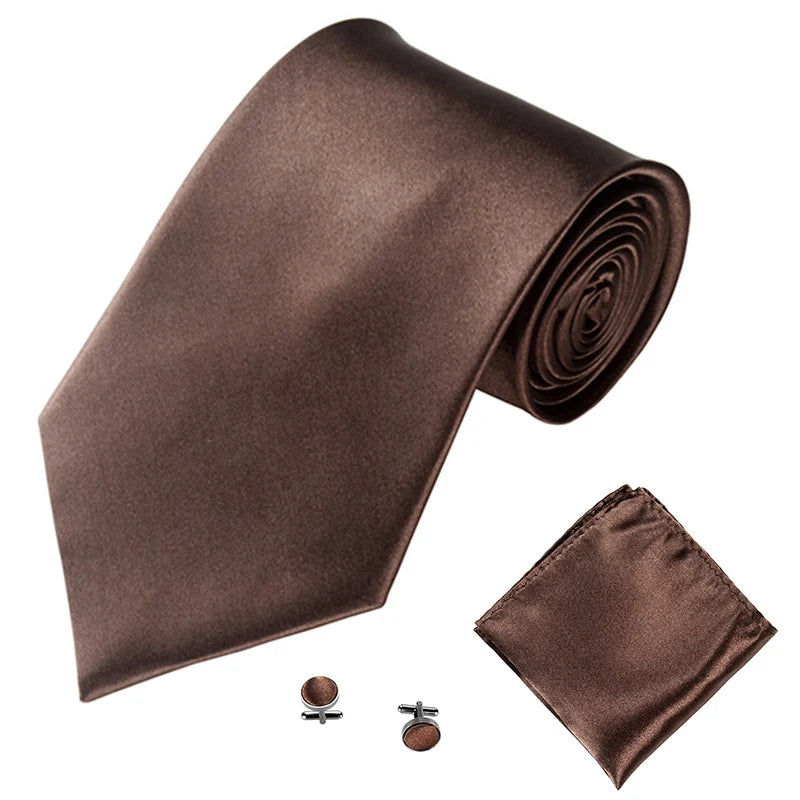 Fashion Men Women Tie Set 10CM 4'' Wedding Accessories Black White Red Blue Gray Yellow Pink Purple Cufflinks Hanky Necktie Sets Good Vibrations