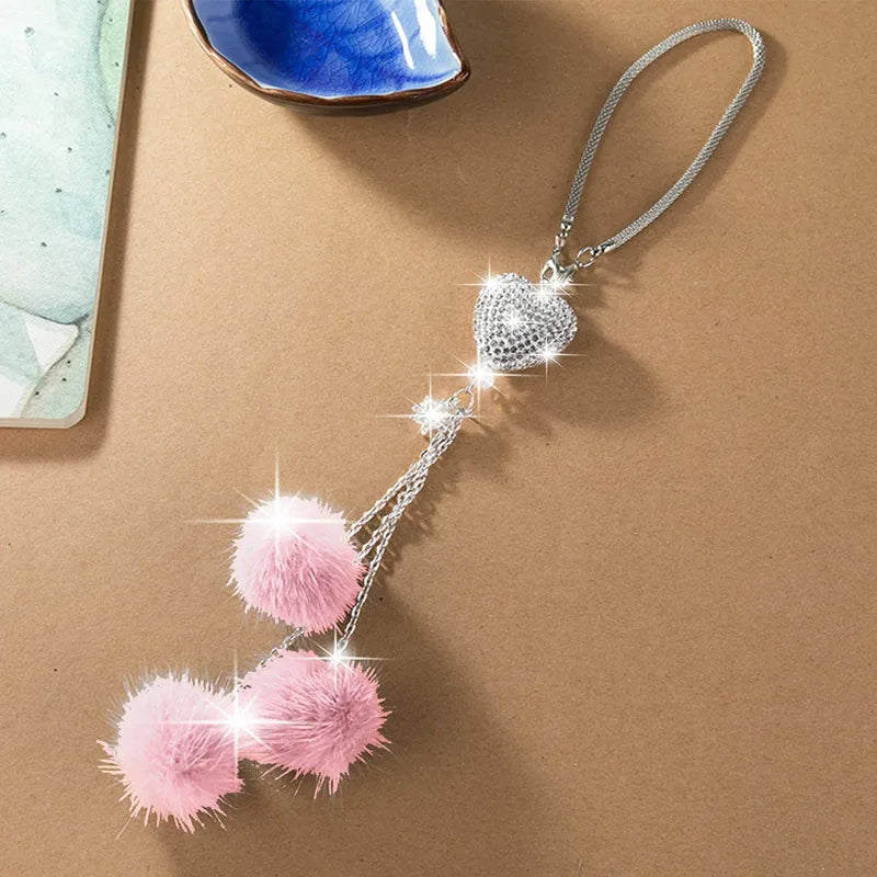 Fashion Diamond Car Accessorie Bling Hairball Pendant Auto Rearview Mirror Pendant Birthday Gift Auto Decoraction Ornaments Good Vibrations