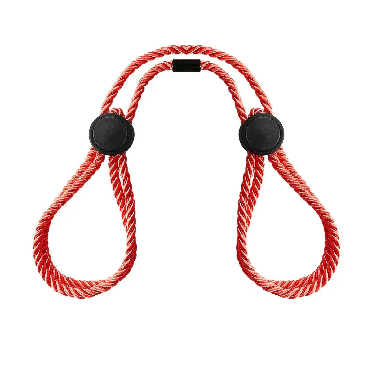Erotic adjustable red rope handcuffs for BDSM.