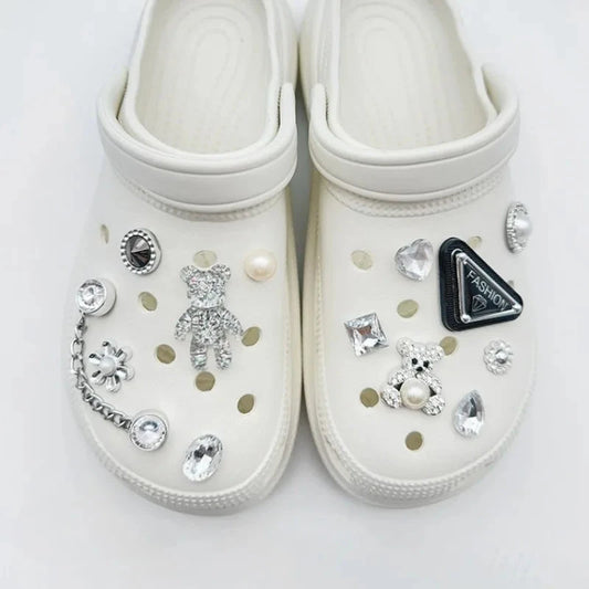 Shoe Charm for Crocs DIY Cartoon Pearl Bear Bead Chain Shoe Decorations Accessories Charms for Clogs Bogg Bag Slides Sandals Good Vibrations