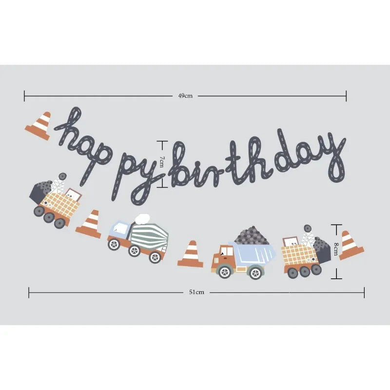 Building Construction Themed Happy Birthday Banner Party Decoration Tractor Excavator Flag Kids Boys Party Supplies Baby Shower Good Vibrations