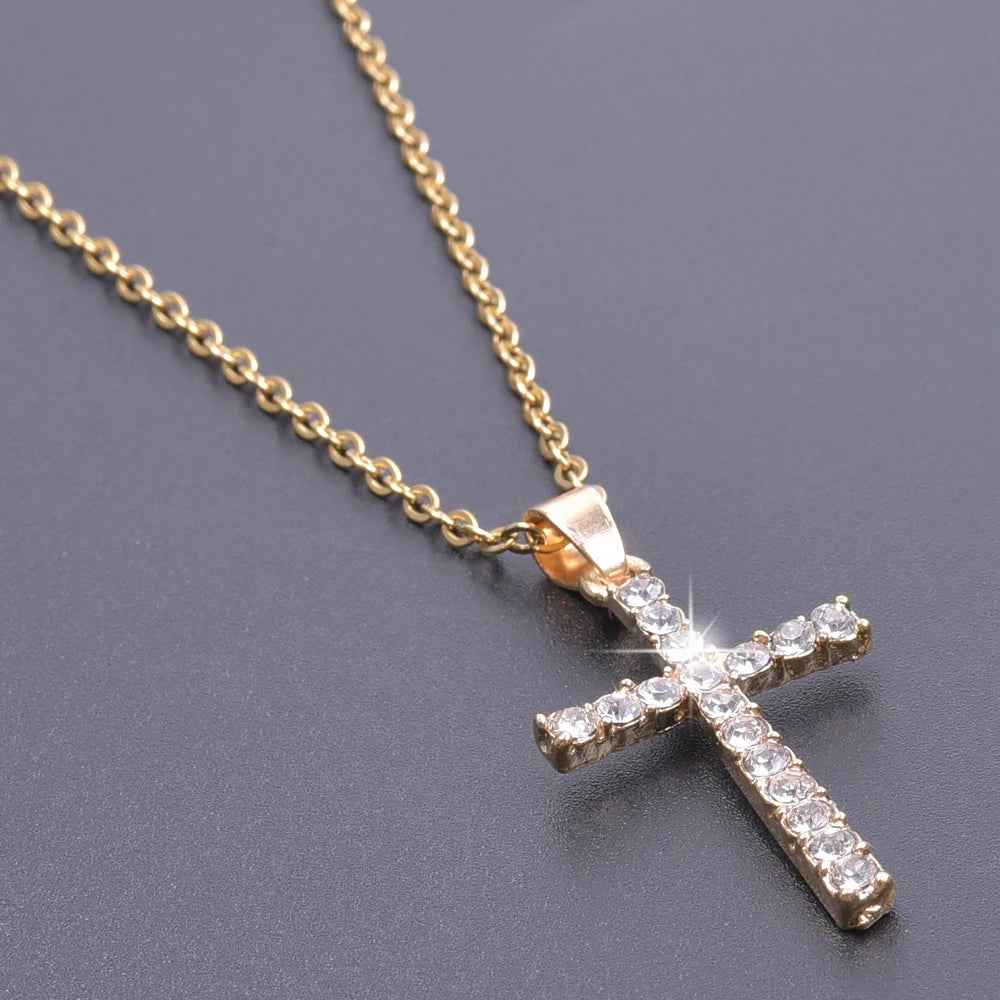 Cross Charm Necklace Crystal Pendant Necklaces For Women Men Accessories Rhinestone Christ Crosses Choker Gift Fashion Jewelry Good Vibrations