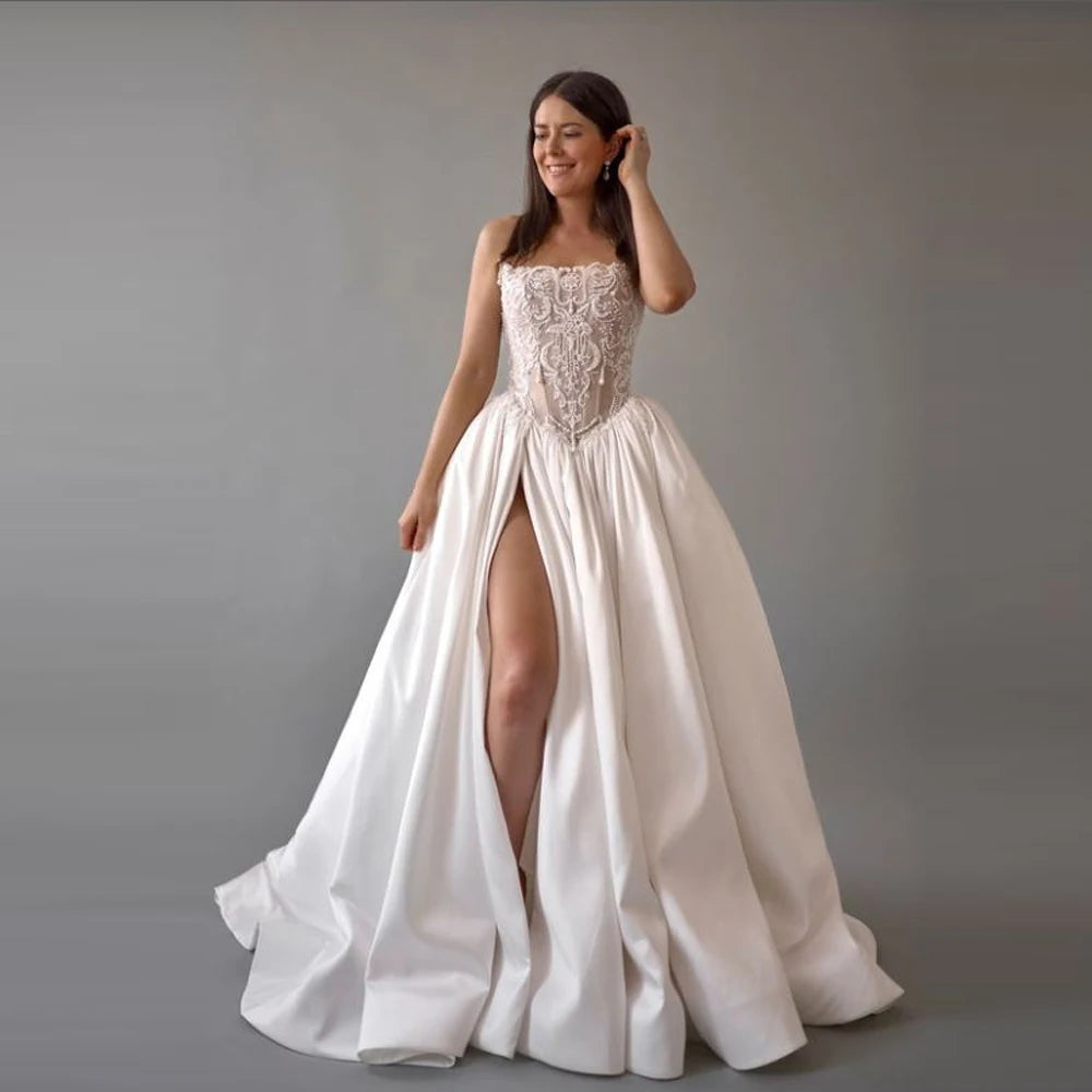 2025 Elegant Women Wedding Dresses Sexy Sleeveless A-Line Gowns Mopping Length Engagement Banquet Vestidos De Novias Customized Good Vibrations