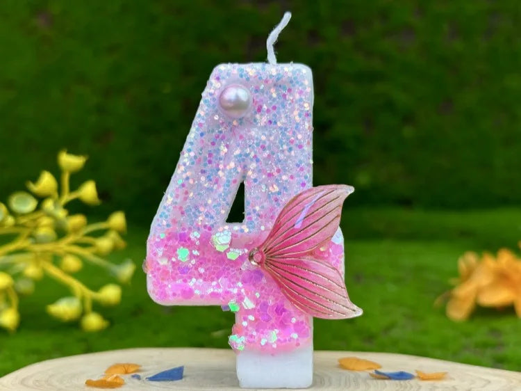 Digital Birthday Candles Party Decoration Birthday Pink Candles Sparkling Pink Beauty Fish Tail Wedding Boys Girls Gifts Number Good Vibrations