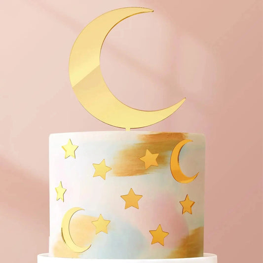 27pcs/set Gold Acrylic Star Moon Ramadan Cake Topper for Ramadan Kareem Birthday Party DIY Cake Decoration Supplies Baby Shower Good Vibrations