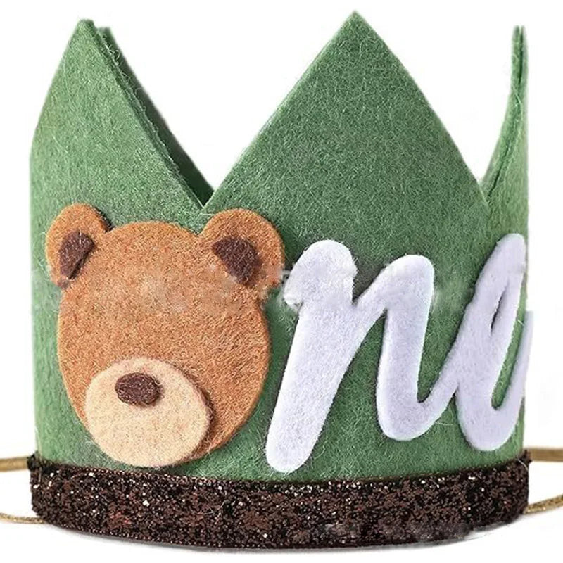 Baby's 1st Birthday Bear Crown Jungle Animal Bear Crown One Year Old Boy Girl First Birthday Party Balloon Supplies