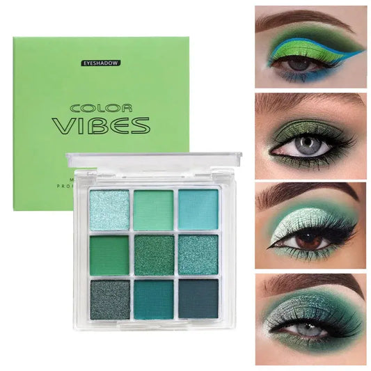 9 Colors Glitter Eyeshadow Palette Purple Violet Shimmer Pearlescent Matte Acrylic Eye Shadows Palette Waterproof Eye Make Up Good Vibrations