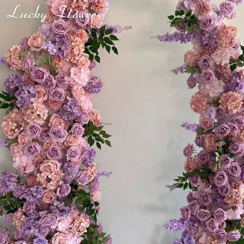 Luxury Flower Row Wedding Arrangement Artificial Flower Row Horn Shape Floral Arch Backdrop Decoration Event Exhibition Decor Good Vibrations