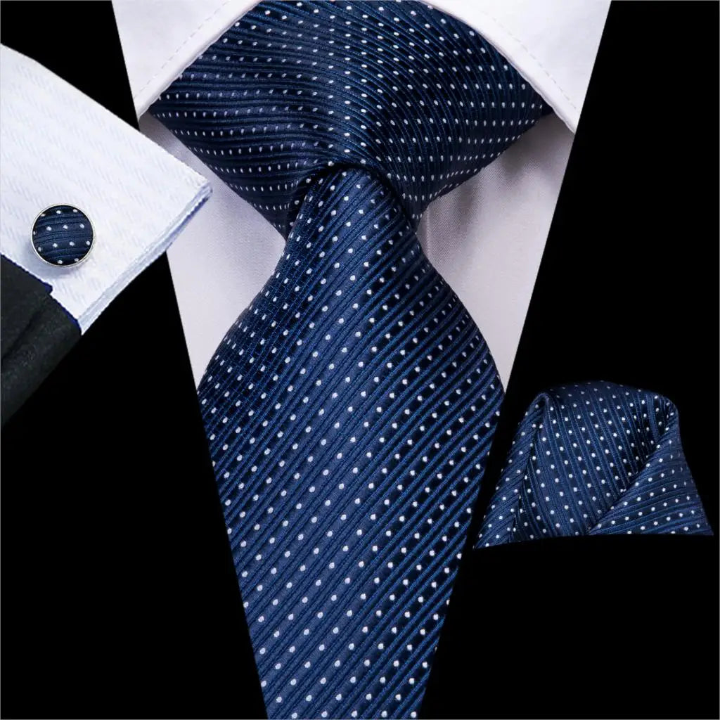 Hi-Tie Navy Blue Solid Paisley Silk Wedding Tie For Men Hanky Cufflink Mens Necktie Set Business Party New Design Dropshipping Good Vibrations
