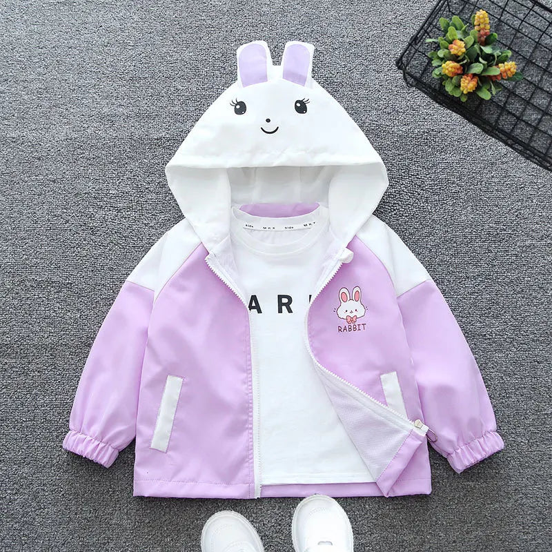 Strawberry Rabbit Baby Girls Jacket Cute Cartoon Windproof Outerwear Hooded Zipper Girls Coat 1 2 3 4 5 6 Years New Kids Clothes Good Vibrations