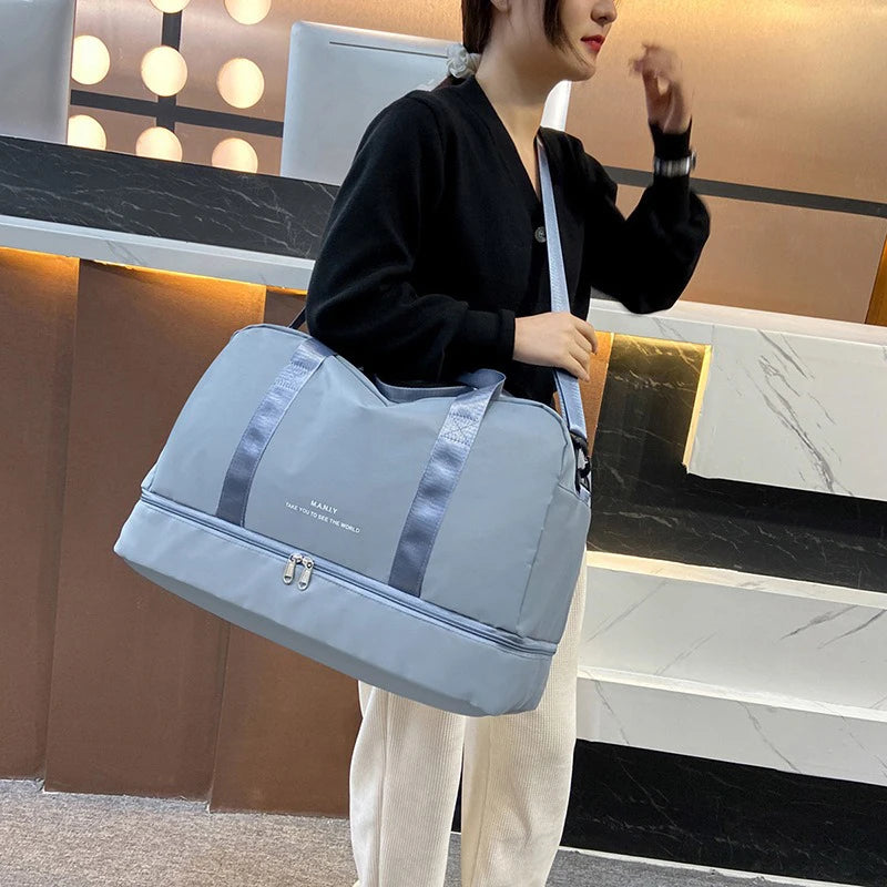 Women Travel Duffle Luggage Bag Sports Handbag Fitness Bag Large Capacity Casual Women's One Shoulder Weekend Overnight Bag Good Vibrations
