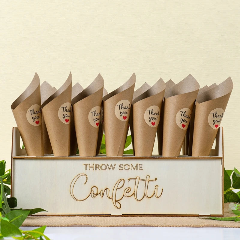 Kraft Paper Wedding Tray Confetti Cone Stand Box Tray Rustic Wedding Decoration Wedding Confetti Cones Wedding Cones Set supply Good Vibrations