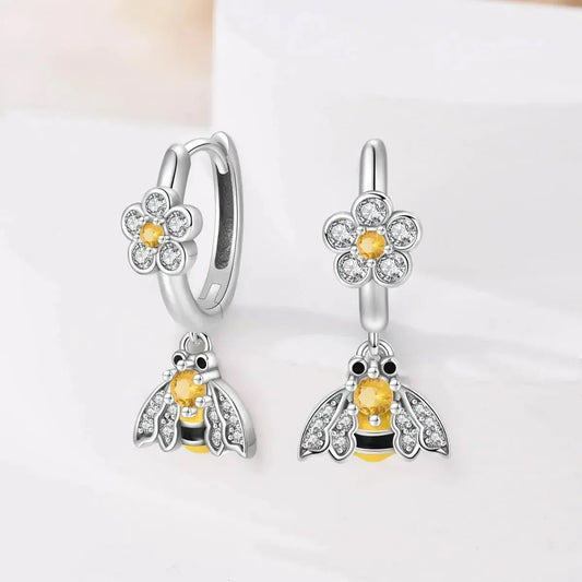 925 Silver Spring Flowers Earrings Colorful Purple Dopamine Butterfly Bee Sweet Romantic Hoop Earrings for Women Party Fine Gift Good Vibrations
