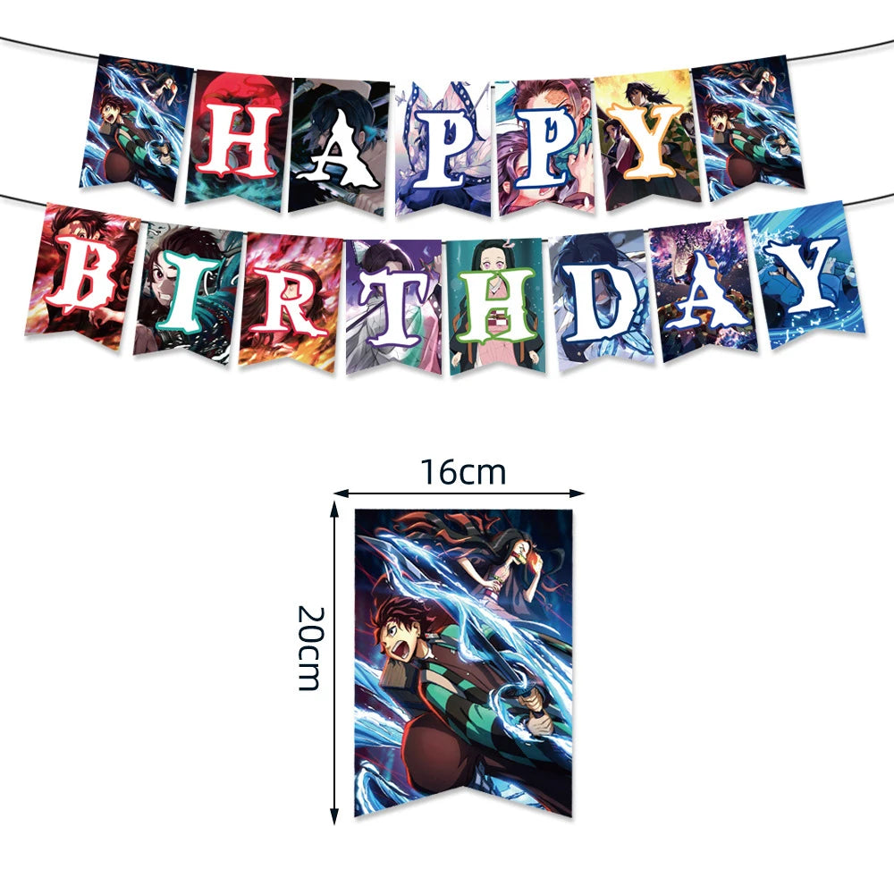 Kimetsu No Yaiba Cake Toppers Demon Slayer Theme Cake Decor For Baby Shower Kids Boys Birthday Party Cake Flag Decorations Good Vibrations