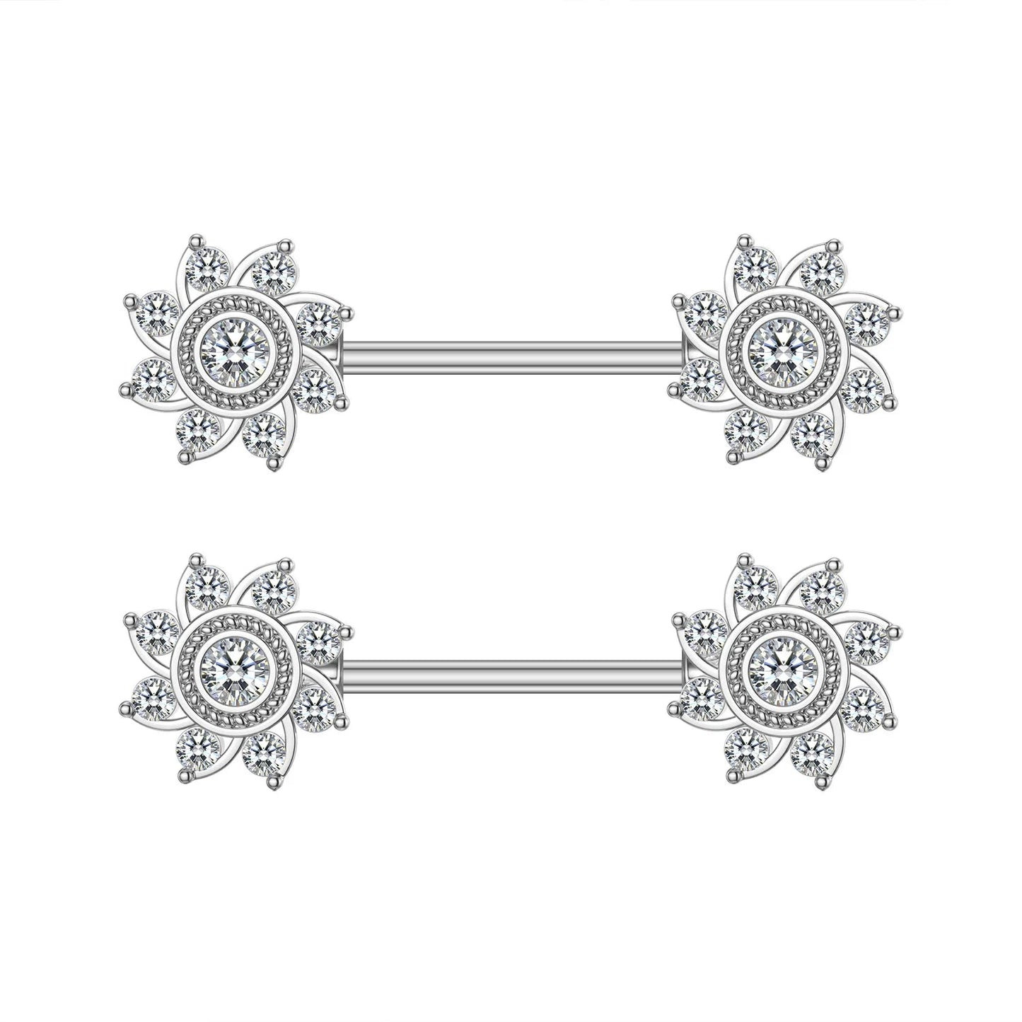 2pcs Stainless Steel Shield Bar Barbell Nipple Piercing Jewelry for Women Both Sides Screwed Sun Moon Flower Star Nipple Rings Good Vibrations Adult Super Store