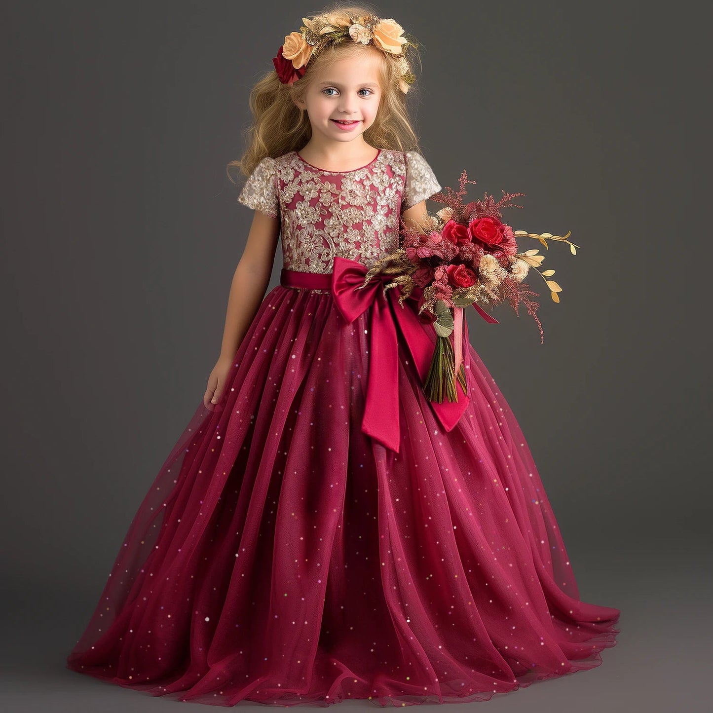 2024 Teen Girls Bridesmaid Flower Dresses for Wedding Elegant Luxury Party Sequin Lace Princess Evening Dress Birthday Prom Gown Good Vibrations