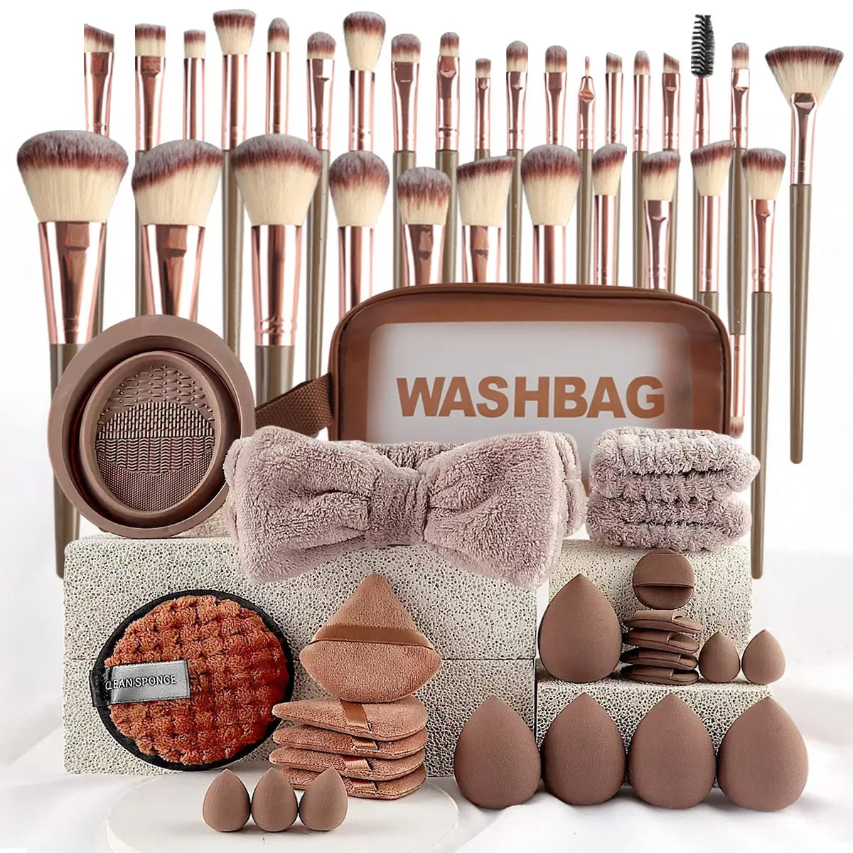 42-Piece Make up Brush Set (chocolate)- Full Face Cosmetics Kit , Eyeshadow Blending Brushes & Beauty Sponge  make up brushes Good Vibrations