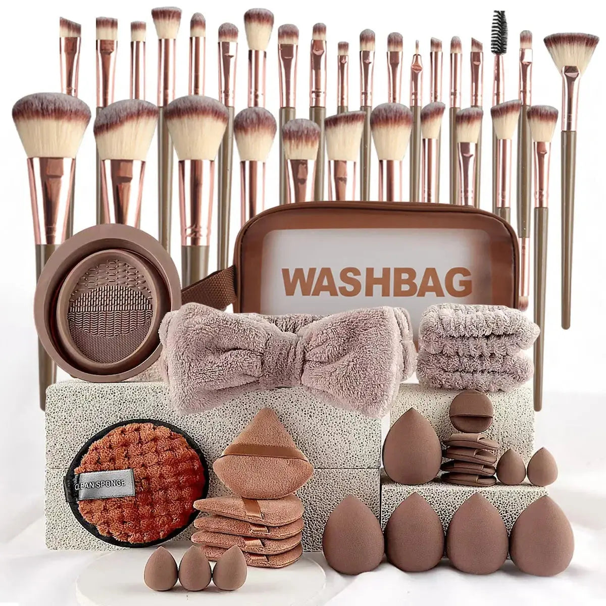 42-Piece Make up Brush Set (chocolate)- Full Face Cosmetics Kit , Eyeshadow Blending Brushes & Beauty Sponge make up brushes Good Vibrations