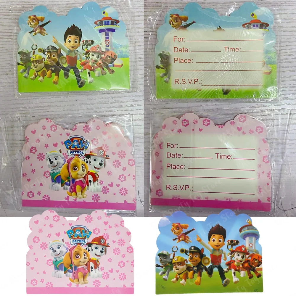 10/20/30Pcs Pink Skye Paw Patrol Party Invitations Girls Paper Cartoon Invitation Cards for Kids Birthday Baby Shower Decoration Good Vibrations