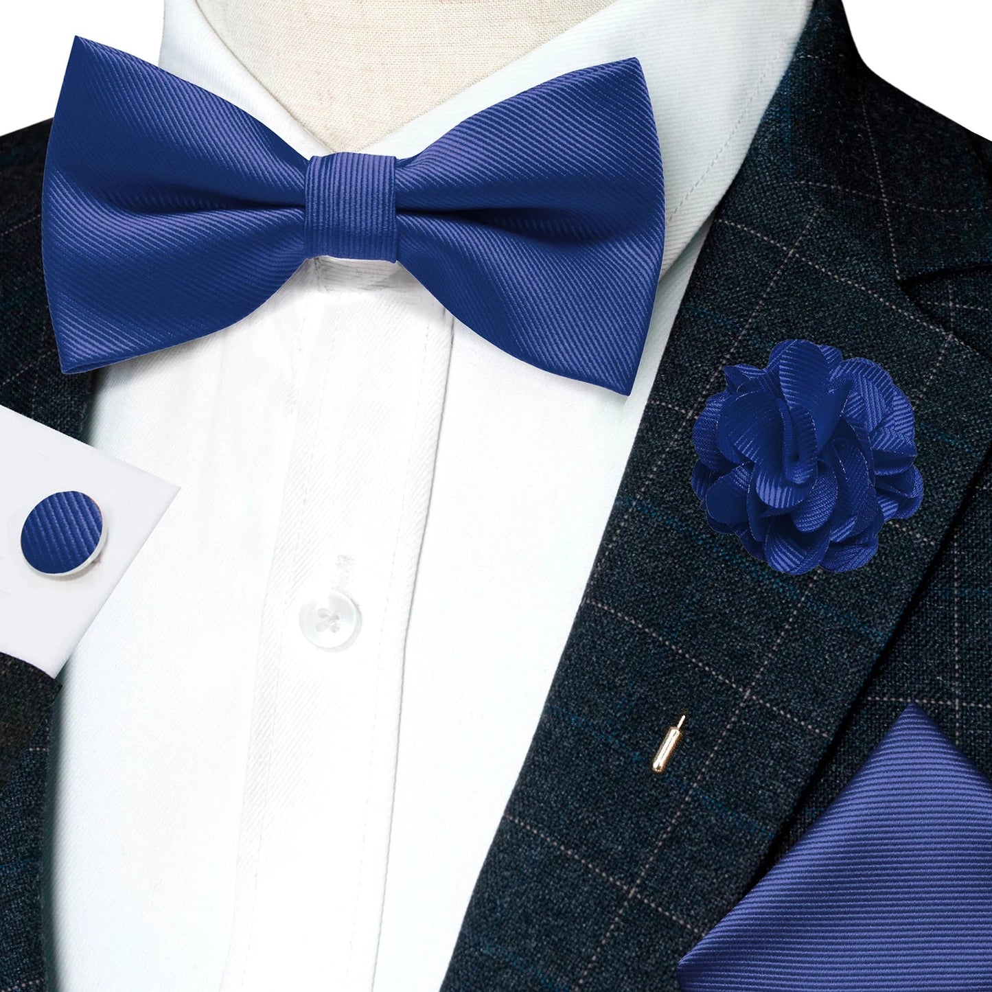 Wedding Bow Tie for Men Solid Pink Pre-tied Bowtie Pocket Square Cufflinks Corsage Set Party Business Silk Butterfly Knot Gift Good Vibrations