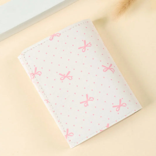 Cute Korean Style Wallet Women Sweet Pink Color Floral Bow Purse Card Wallet for Girl Portable Travel Cash Coin Photocard Bag Good Vibrations