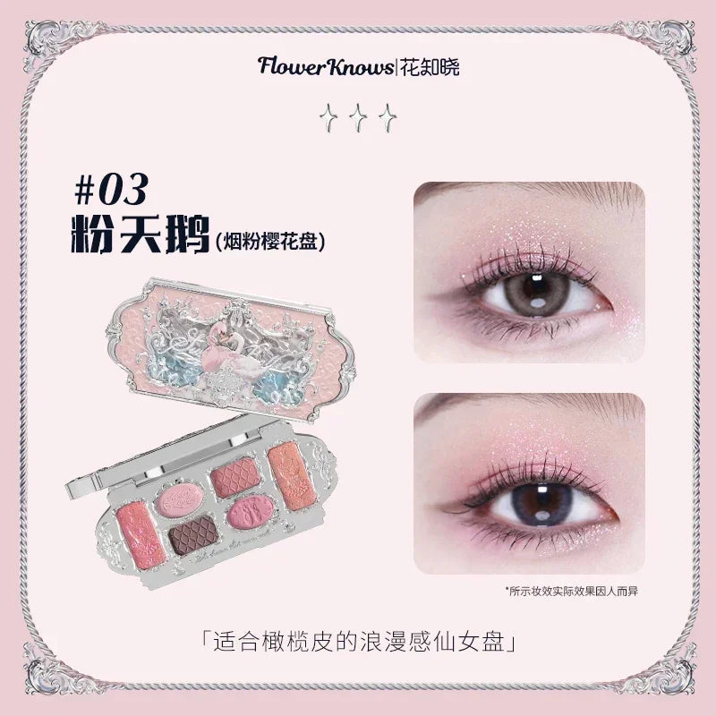 Flower Knows Moonlight Mermaid Eyeshadow Palette 8-Color Matte Shimmer Glitter Eye Makeup Cosmetics Women Beauty Eye Shadow Good Vibrations