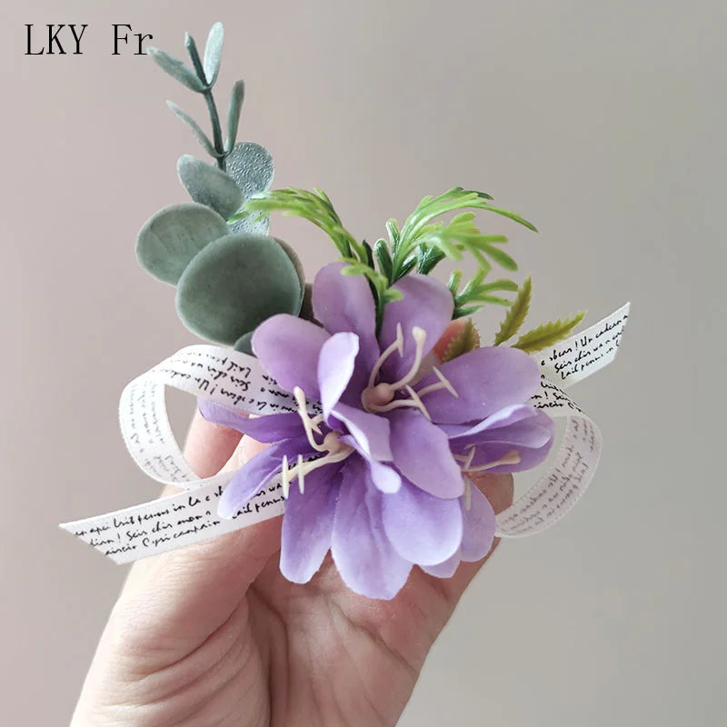 White Boutonniere Wedding Accessories Groom Buttonhole Wrist Corsage Brooch Flowers Artificial Silk Roses Bridesmaids Bracelets Good Vibrations