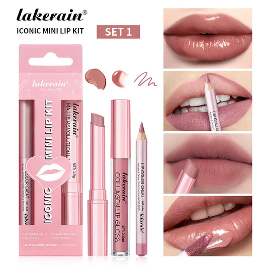 Lip Combo Matte Lipstick + Lip Liner Pen Lip Gloss Set Hydrating Matte Waterproof Long Lasting Lip lipstick set Lip Makeup Set Good Vibrations
