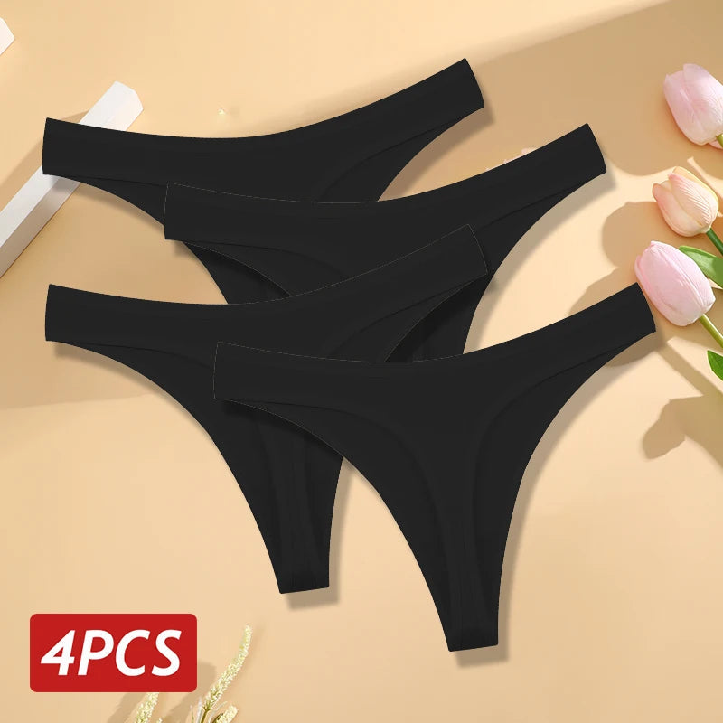 4PCS/Set Women Cotton Panties Seamless Low Rise Thongs V-Waist Solid Color Breathable Underwear Female Soft Lingerie Intimates Good Vibrations
