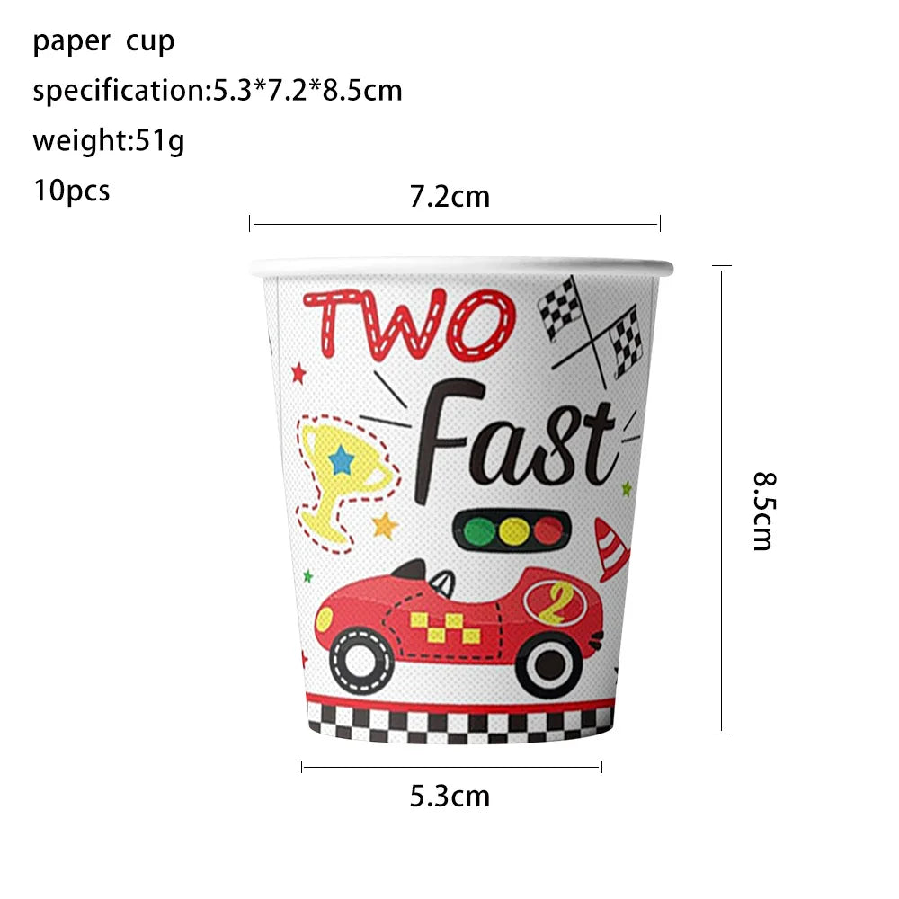 Race Car Party Tableware Plates Napkins Cup Two Fast Birthday Party Supplies Boys Racing Themed Two Years Old Party Decorations Good Vibrations