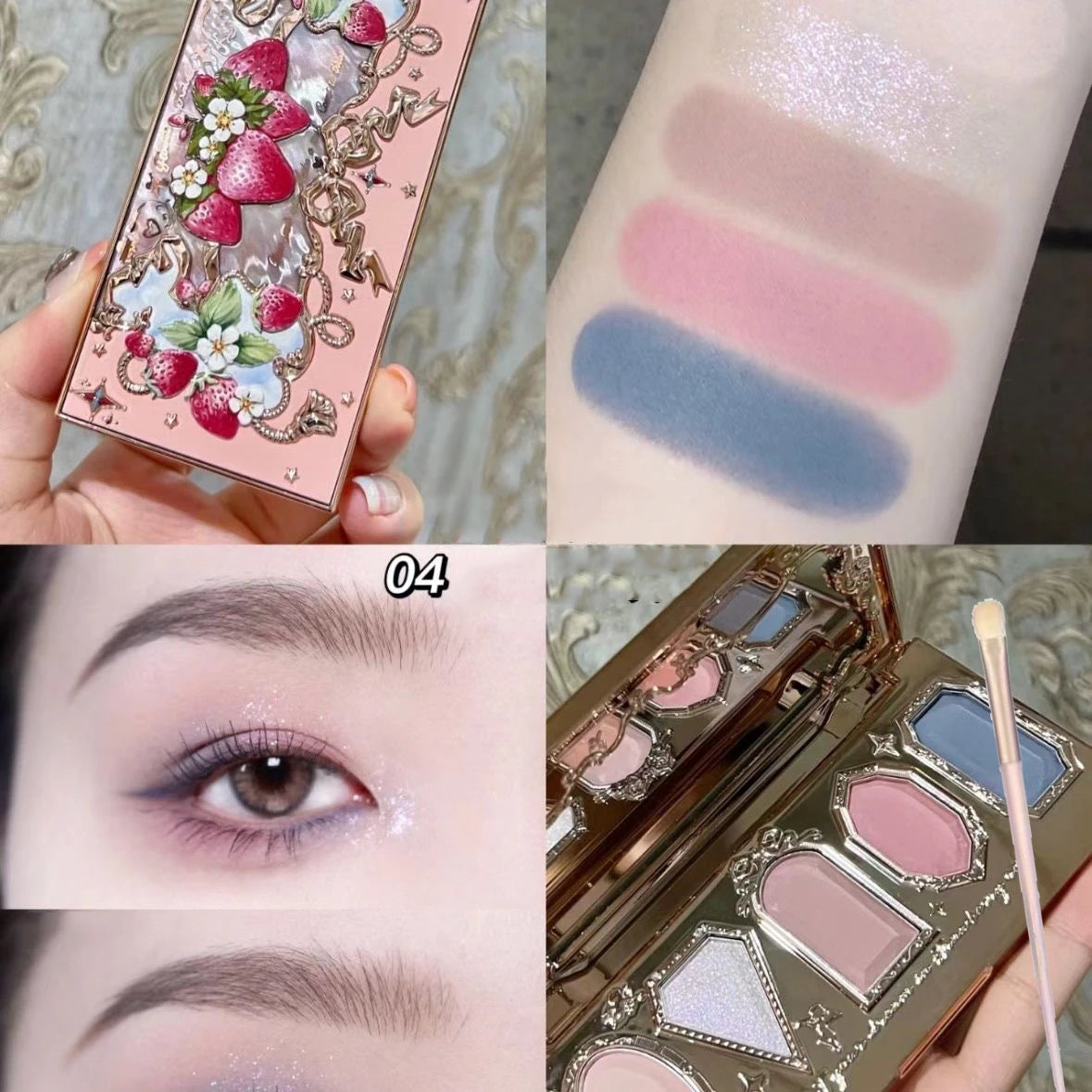 Flower Knows Violet Eye Shadow Strawberry Rococo Series Five-Color Eyeshadow Palette G01 Starmoon Strawberry 0.21OZ./6G Good Vibrations