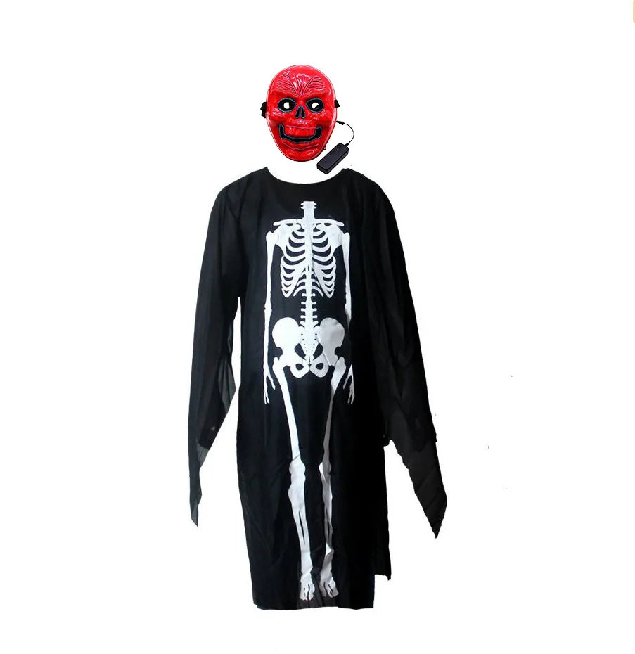 scary halloween costumes adults fantasia cosplay masque LED scream ghost horror mask children black skeleton costume suit Good Vibrations