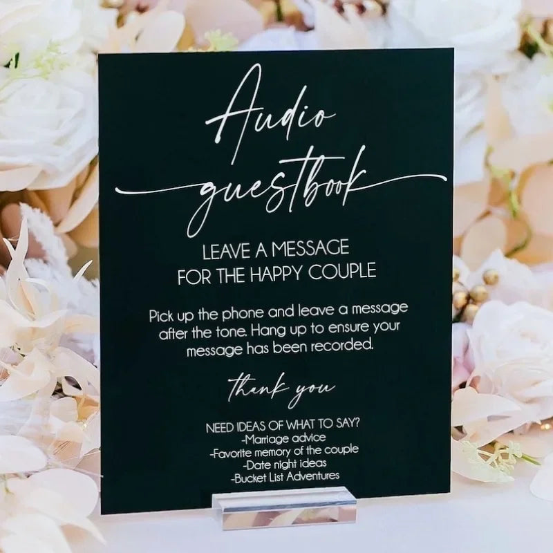Audio Guestbook Pick Up The Phone Leave A Message For The Newlyweds Clear Glass Look Acrylic Wedding Sign, Guest Book Lucite Good Vibrations