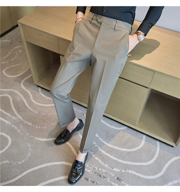 Men Suit Pants 2025 Elastic Slim Fit Formal Dress Pants Solid Casual White Trousers Pantalon Homme Wedding Party Men Clothing Good Vibrations