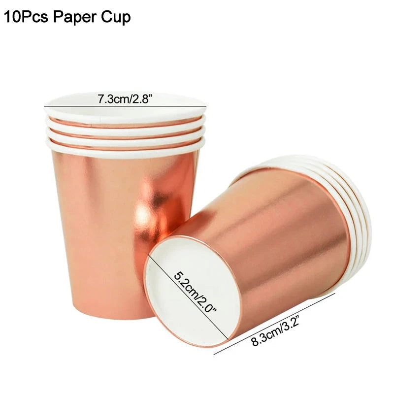 Rose Gold Party Disposable Tableware Set Paper Plate Cup Kids Adult Birthday Wedding Bachelorette Party Decoration Baby Shower Good Vibrations