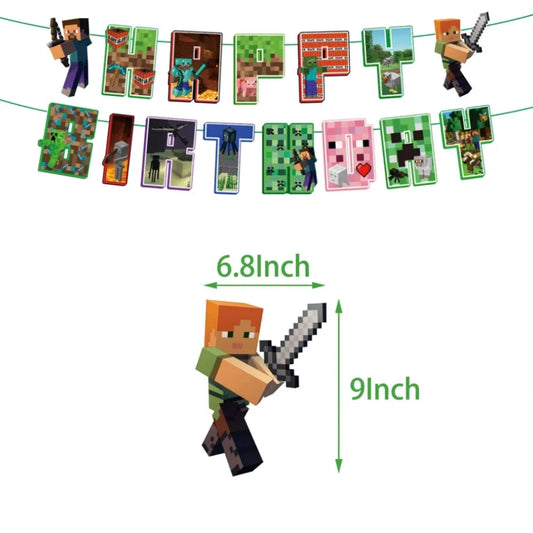 Mineres Craftings Party Decorations World Game Tableware Cup Plate Balloon Tablecloth Boys Birthday Party Supplies Kids Gift Good Vibrations