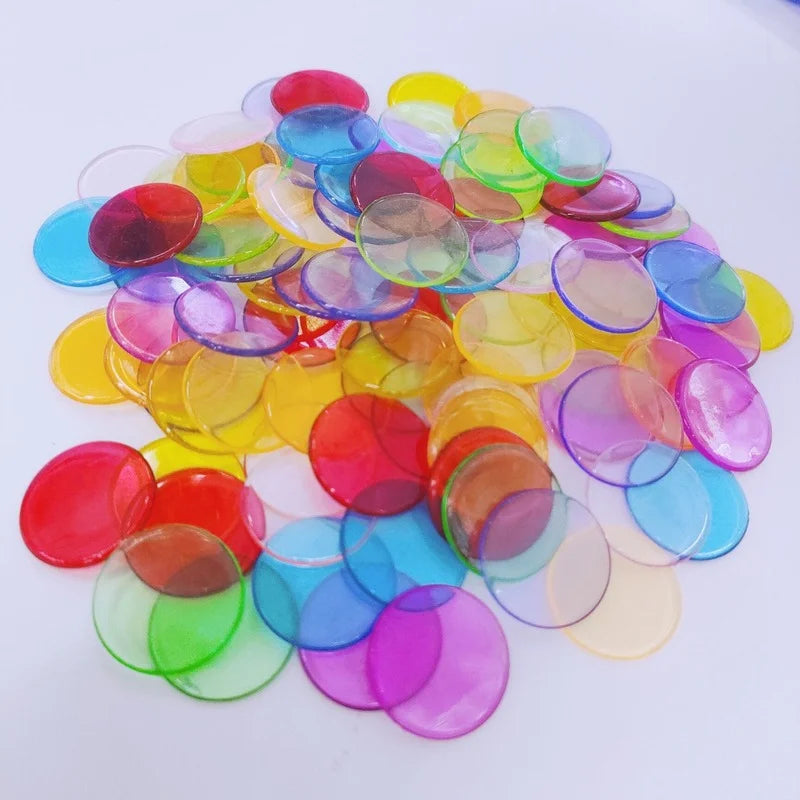 100Pcs/set Bingo Game Plastic Chips, Transparent Chips, Bingo Game Pieces, Accessories, Diameter 19mm, Good Vibrations