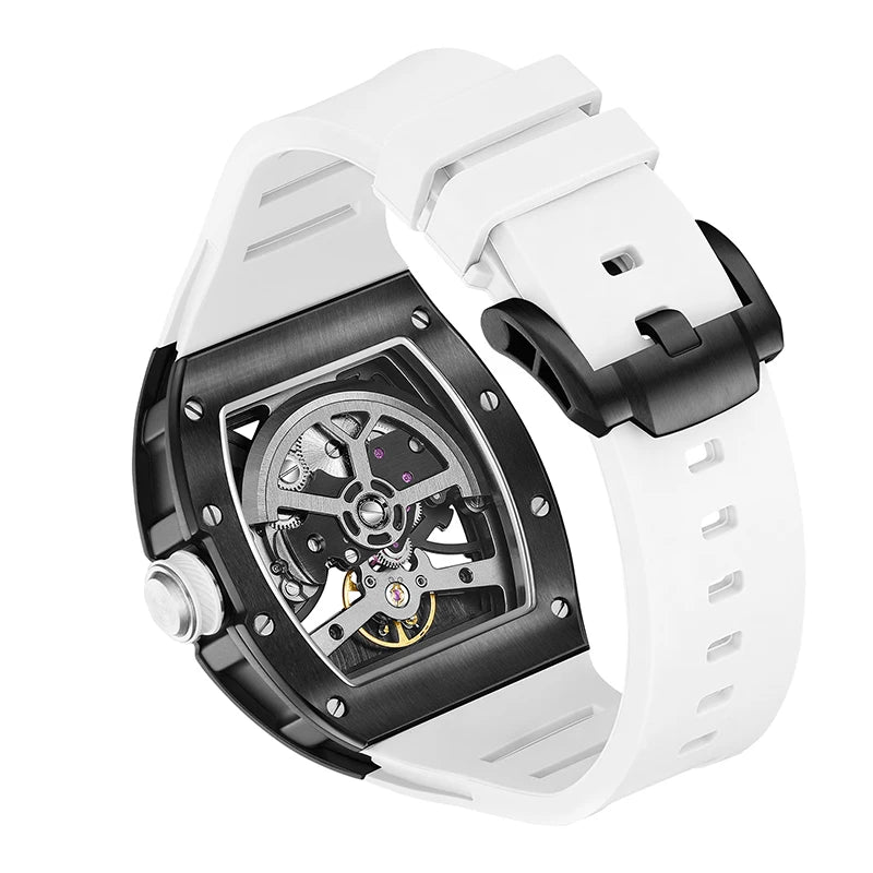 Men's Automatic Watches for Men Fashion Tonneau Mechanical Clock Earth Dial Waterproof Luxury Luminous Skeleton Mens WristWatch Good Vibrations