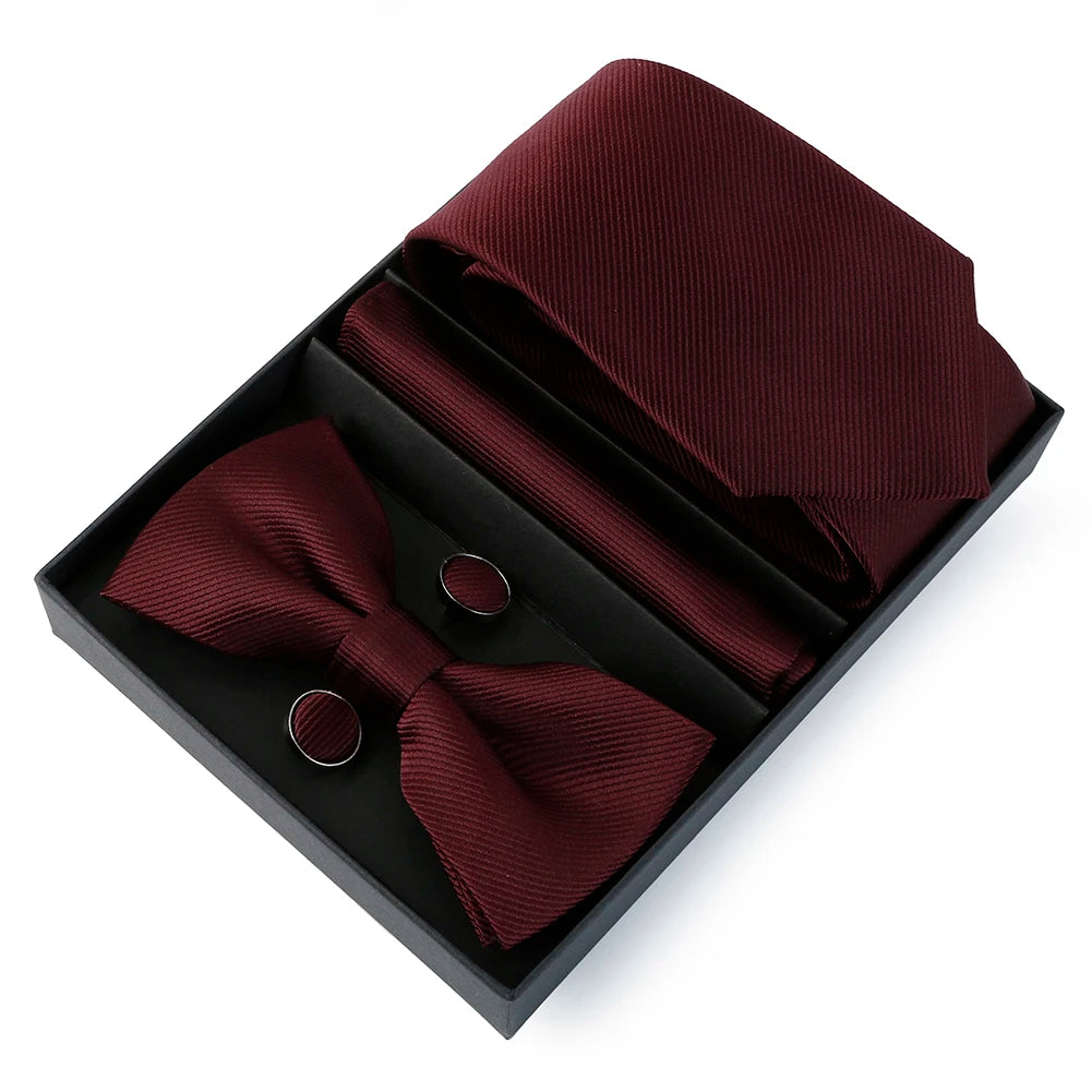 Mens Bussiness Ties Set With Bowtie Bow tie Necktie Square Towel Cufflinks For Groom Wedding Banquet Party Gift Box Accessories Good Vibrations