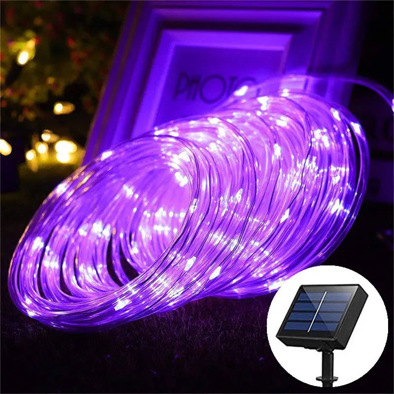 Solar Rope Lights Outdoor LED String Lights 8 Modes Garden Hose Lights Decorative Wedding Christmas Halloween Patio Porch Pool Good Vibrations