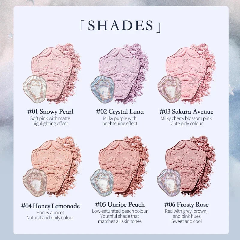 Flower Knows Makeup Unicorn Strawberry Rococo Embossed Blush On Natural Cheek Matte Long Lasting Blusher Makeup 6 Colors 5g Good Vibrations