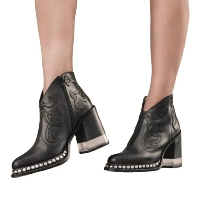 Platform Boots Autumn Female Ankle Boots PU Leather Embroidery Soft Short Boots Party Evening Footwear Zapatos De Mujer 35-43 Good Vibrations